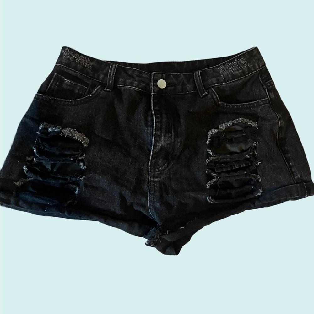 Edgy Black Ripped Jean Shorts